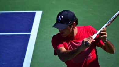 Federer playing tennis