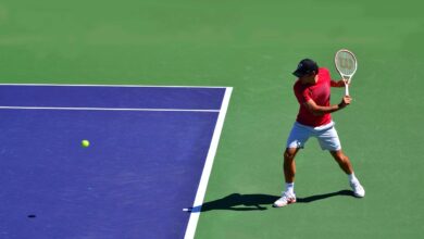 Federer playing on hard court